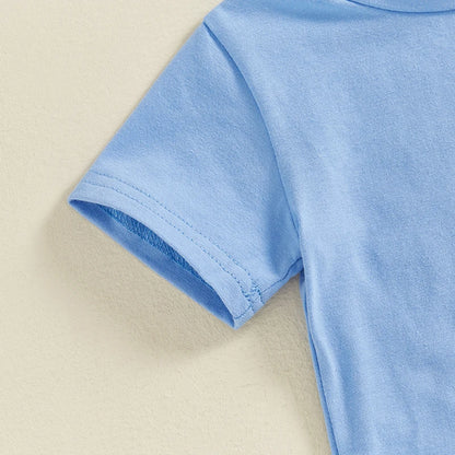 Boys Summer Outfits Fish Embroidery Short Sleeve T-Shirts Elastic Waist Shorts 2Pcs