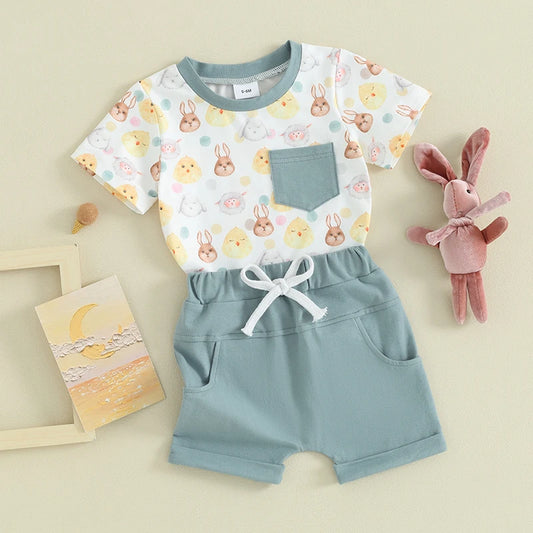 Bunny Letter Print Short Sleeve T-Shirt with Shorts