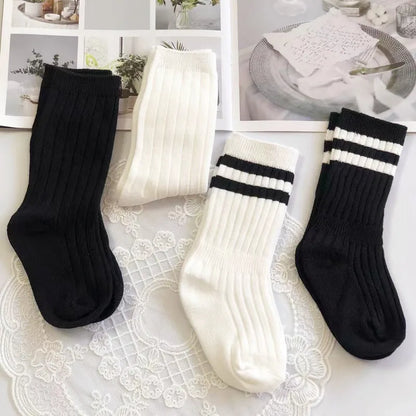 New Kids Cotton Sport School Students Socks Cotton Black White Socks for Boys Girls Slouch Socks Baby Toddler Socks 1-10Y