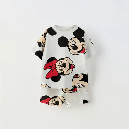 Cartoon Print Tshirt+Shorts Two Piece Set