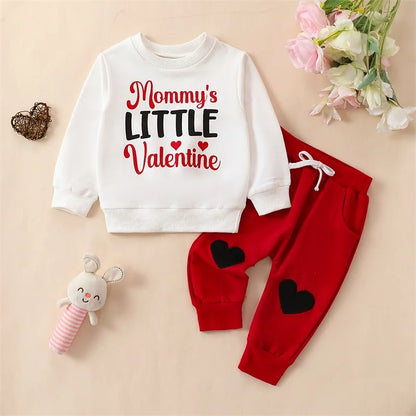 Funny Letters Sweatshirt + Red Pants Set Valentines Outfit