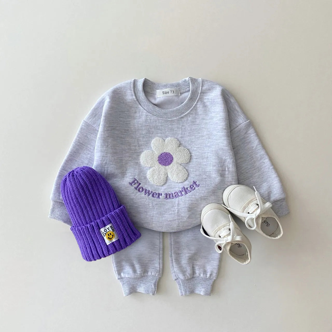 Infant Baby Organic Cotton Flowers Sweatshirt + Pants