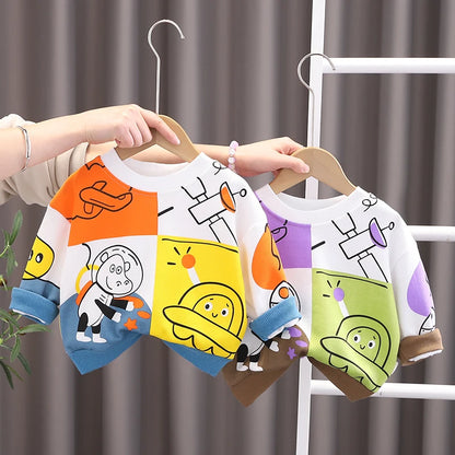 New Spring Autumn Baby Boys Girl Cartoon Cotton Printe Hoodies Children Kids Casual T-Shirt Sportswear Infant Clothing 0-5 Years