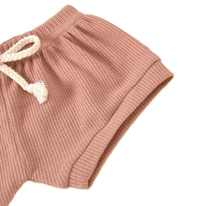 Summer Newborn Baby Girl Set Cotton linen Solid O-neck Short Sleeve Ruffles T-shirt Shorts Suit Infant Clothes Outfit