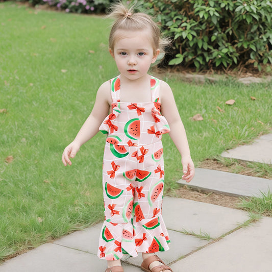 Bell-Bottom Jumpsuit Bow/Watermelon/Strawberry Square Neck