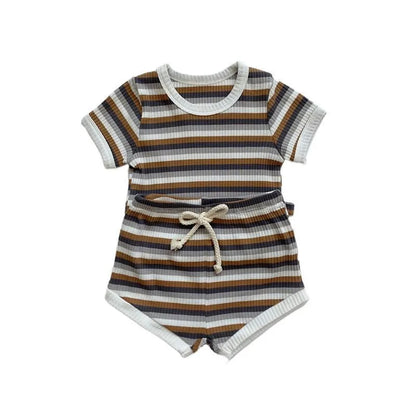 Summer 2 Pieces Toddler Infant Kid Baby Boy Clothes Sets Soft Short Sleeve T-shirt Tops Striped Shorts Summer Outifts Clothing