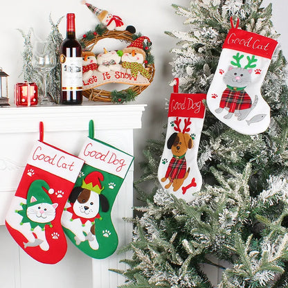 Cute Dogs and Cats Cartoon Christmas Stockings, Pendant, Christmas Tree Gift Bag, Decorative Socks