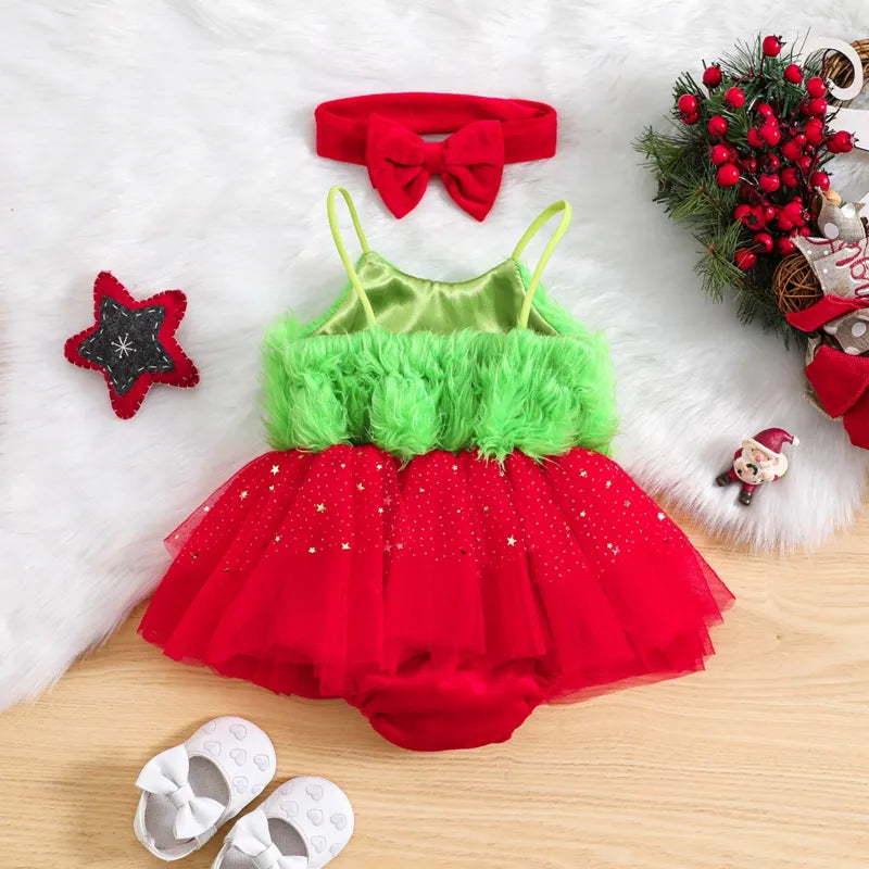 Infant Baby Festive Joy Sleeveless Romper and Tulle Dress Set