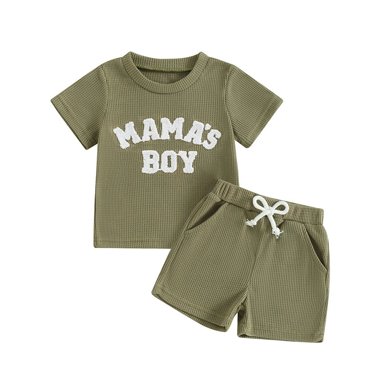 Letter Embroidery Short Sleeve T-Shirt Shorts Set 2Pcs Knit Outfit