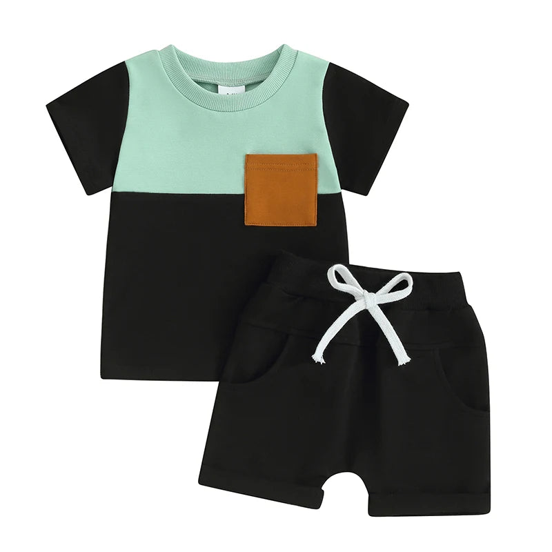 Summer Clothes Color Block Short Sleeve T-shirts + Shorts Set