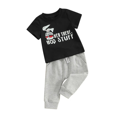 Baby Boy Easter Outfit Hip Hop Bunny Short Sleeve Tops Pants Set