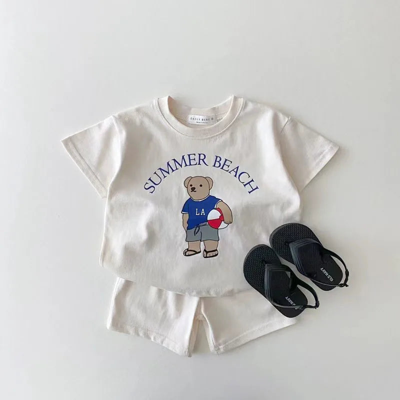 Short Sleeve Clothes Set Cute Bear PrintT Shirt + Shorts 2pcs