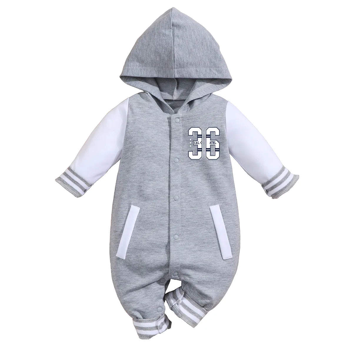 Baby Romper Grey Longsleeve Hooded Baseball Clothes 36 Classic Sport Typography Jersey