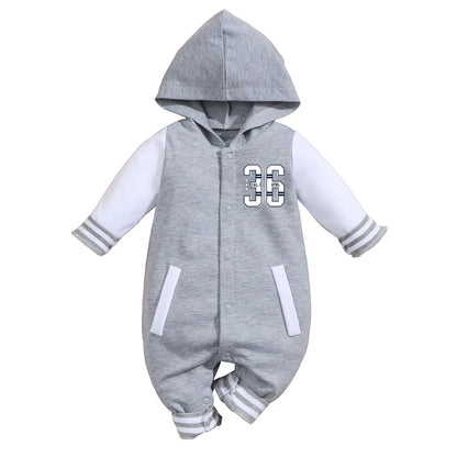 Baby Romper Grey Longsleeve Hooded Baseball Clothes 36 Classic Sport Typography Jersey
