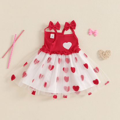 Heart Embroidery Square Neck Tulle Mesh Valentines Day dress