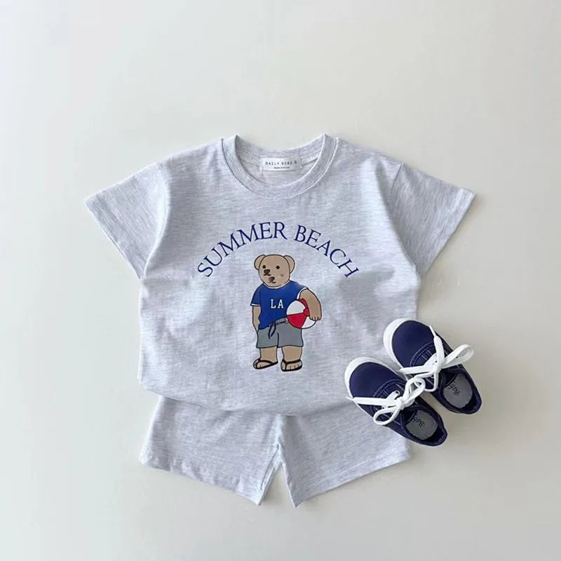 Short Sleeve Clothes Set Cute Bear PrintT Shirt + Shorts 2pcs