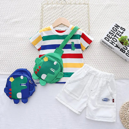 Dinosaur Shirt Shorts Bag 3Pcs/Sets Infant Casual Outfits Kids Tracksuits