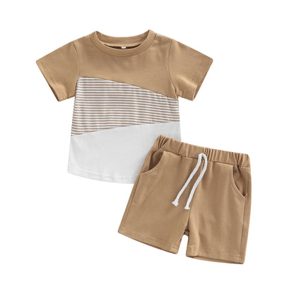 Boys 2PCS Short Sleeve Crew Tees White Straps +Shorts