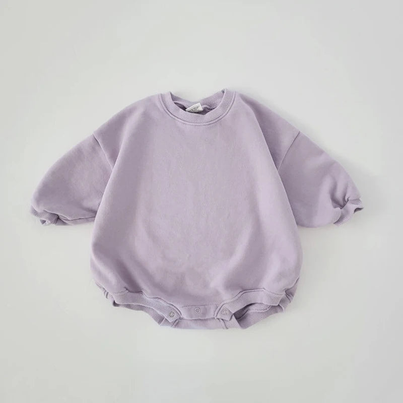 Newborn Infant Baby Solid Color Sweatshirt Romper