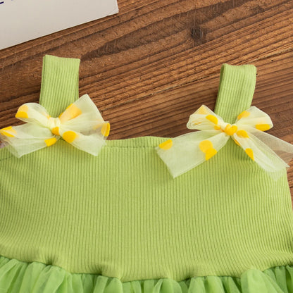 Floral Patterns And Bows Halter Puffy Girl Dress