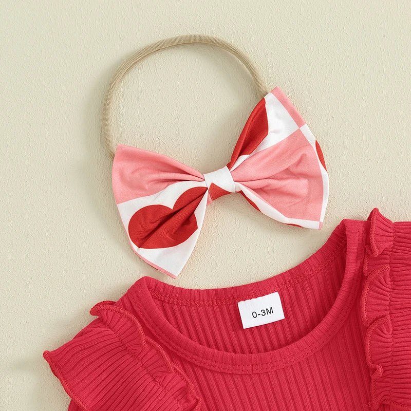 2023-11-03 Lioraitiin 0-18M Newborn Baby Girl Valentines Day Outfit Knit Ribbed Ruffle Romper Layered Tutu Shorts Set 3Pcs