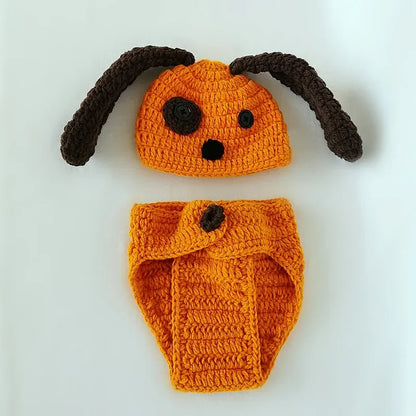 Lovely Dog Photo Shoot Props for Newborns Photography Accessories Boy Girl Birth Clothes Set New Born Knitted Costume Outfit