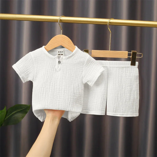 Solid Cotton Linen T-shirts+Shorts Set