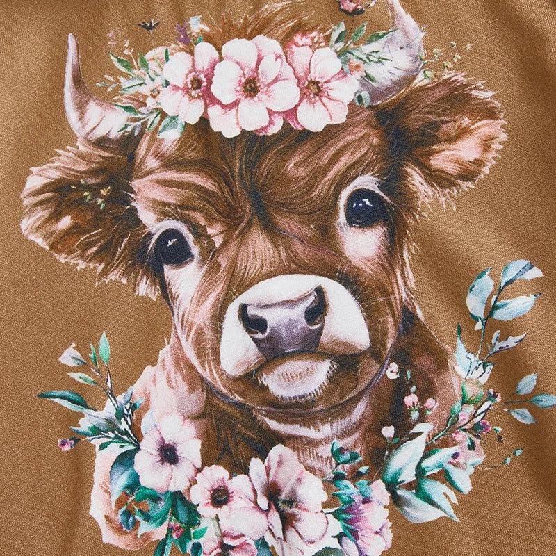 Girl Western Outfit Cow/Boot Short Sleeve Tassel T-shirt Elastic Waist Shorts Tie-up Headband Set