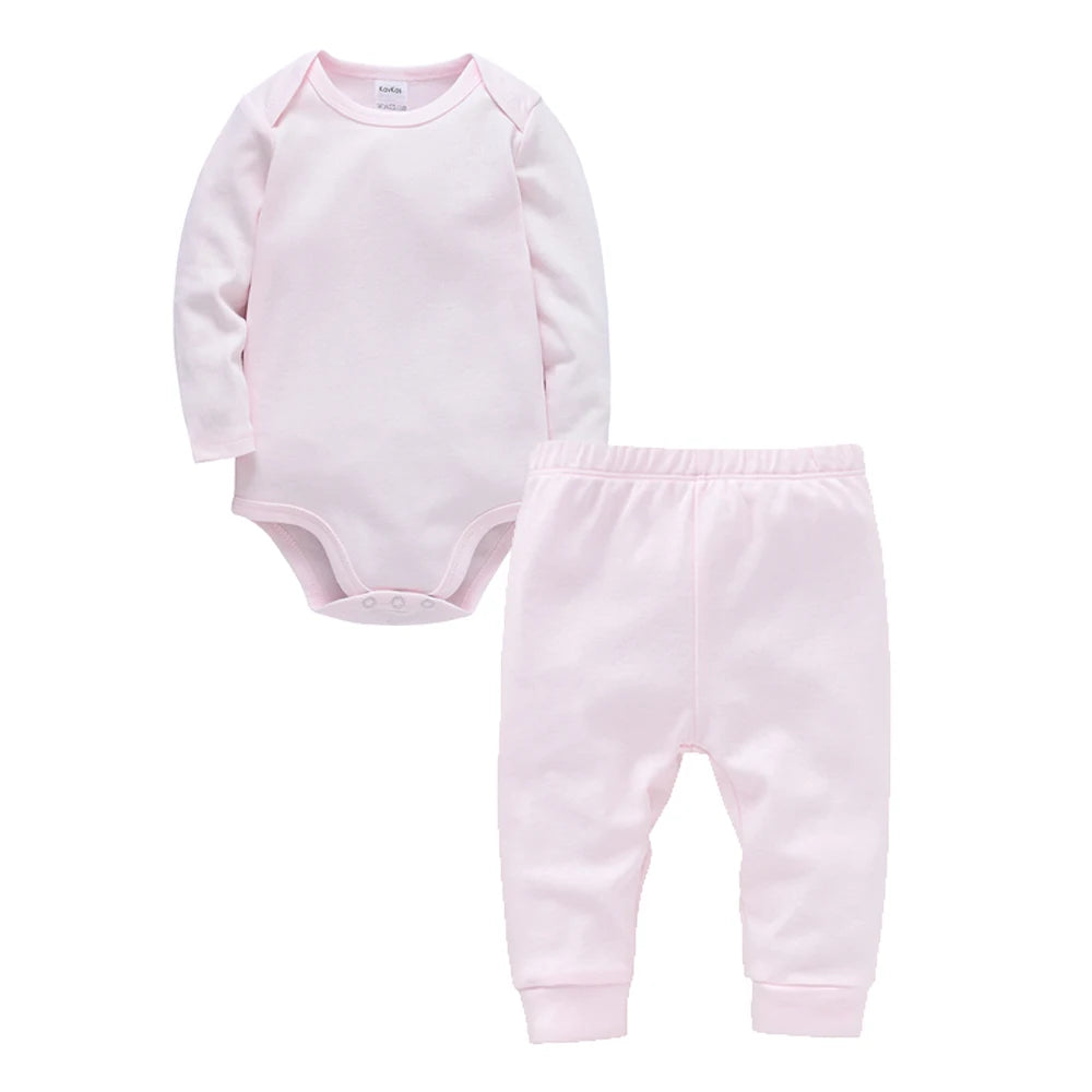 100% Cotton Plain Baby Romper+Pant Bodysuit