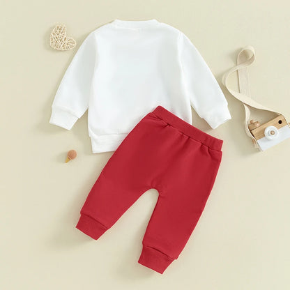 0-3Y Toddler Baby Boy Valentine’s Day Outfits Long Sleeve Sweatshirt + Heart Trousers Pant Clothes Set