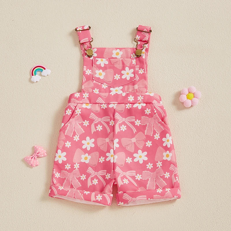 Girls Sleeveless Suspender 1-Pieces Romper Bow /Flower Print