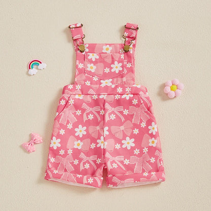 Girls Sleeveless Suspender 1-Pieces Romper Bow /Flower Print