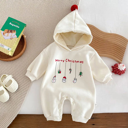 Cozy Baby Christmas Cartoon Hooded Bodysuits