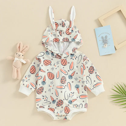 Long Sleeve Crewneck Hooded Bunny Romper