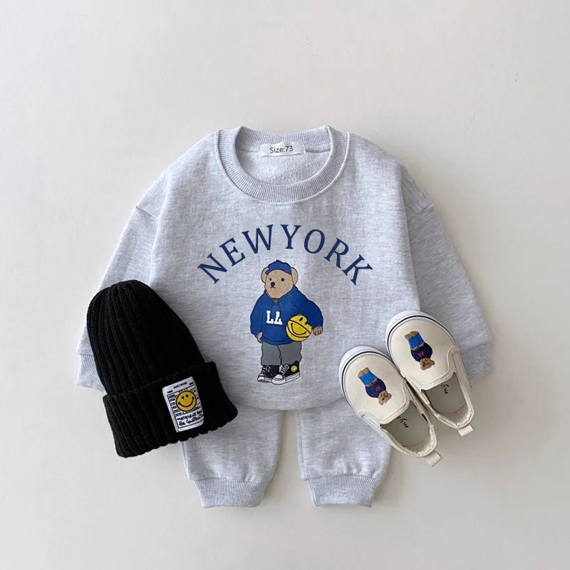 NY Bear Sweatshirt + Pants 2pcs Suit