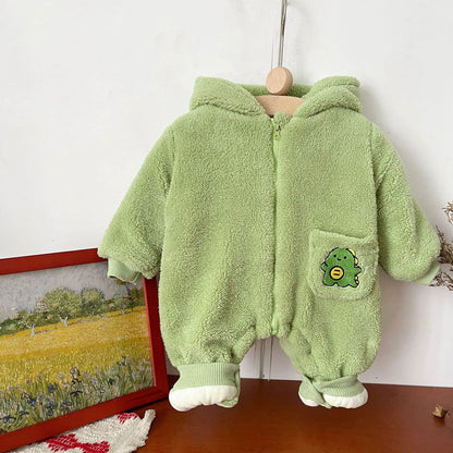 Thickened hooded Dinosaur  Romper