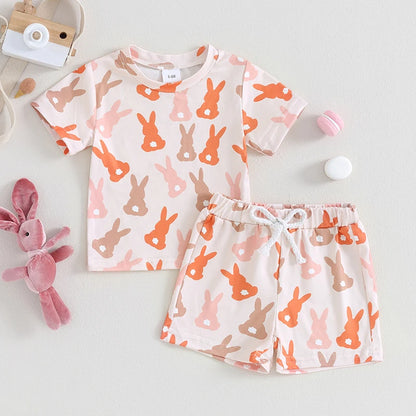 2Piece Shorts Set Bunny Print Short Sleeve T-shirt and shorts