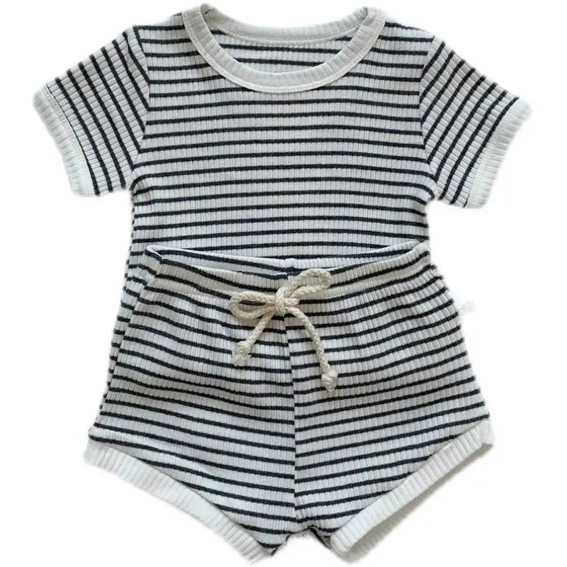 Summer 2 Pieces Toddler Infant Kid Baby Boy Clothes Sets Soft Short Sleeve T-shirt Tops Striped Shorts Summer Outifts Clothing