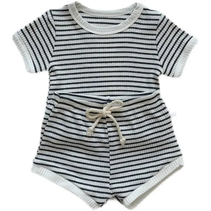 Summer 2 Pieces Toddler Infant Kid Baby Boy Clothes Sets Soft Short Sleeve T-shirt Tops Striped Shorts Summer Outifts Clothing