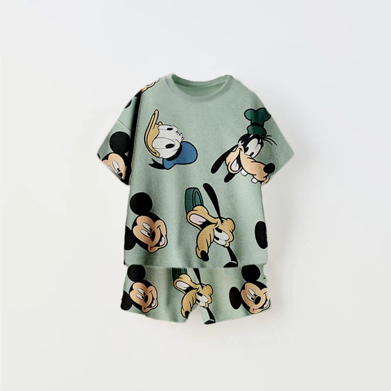 Cartoon Print Tshirt+Shorts Two Piece Set