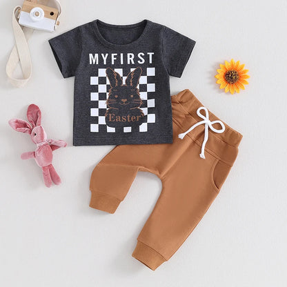 Short Sleeve Checkered Bunny Shirt Jogger Pants