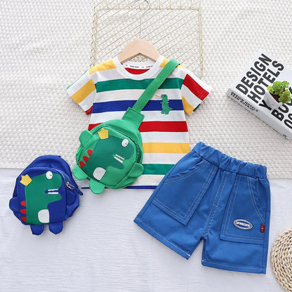 Dinosaur Shirt Shorts Bag 3Pcs/Sets Infant Casual Outfits Kids Tracksuits