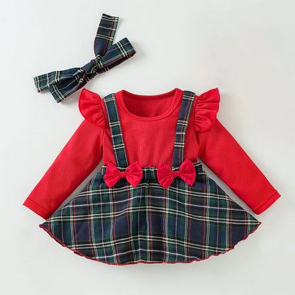 Festival Plaid Christmas Dress With Headband