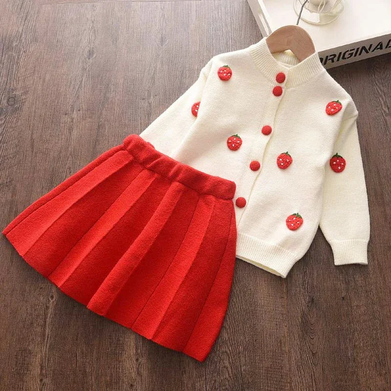 Bear Leader Kids Christmas Sweet Knitwear Suits Girls Baby Plaid Sweaters Coats Suspender Dress Outfits Princess Clothes Sets