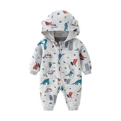 Hooded Baby Rompers Cartoon printed