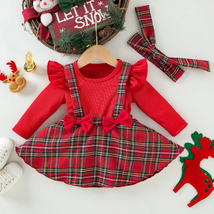 Festival Plaid Christmas Dress With Headband