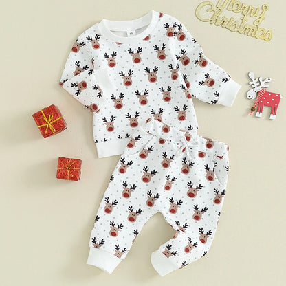 Reindeer Cartoon Christmas Print Outfits