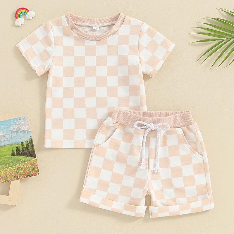 Summer Short plus Checkered Plaid Short Sleeve T-shirt set