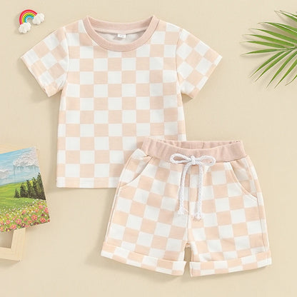 Summer Short plus Checkered Plaid Short Sleeve T-shirt set