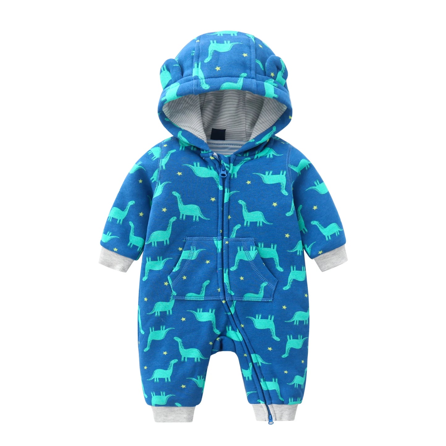 Hooded Baby Rompers Cartoon printed